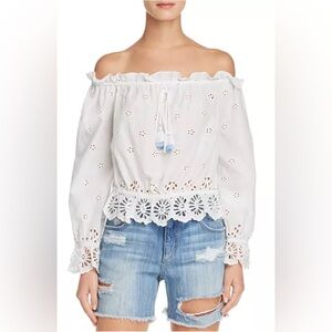 Rebecca Minkoff Anthea Off The Shoulder Eyelet Top Boho Peasant Shirt XS NEW